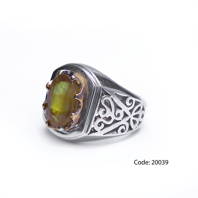 20039 انگشتر نقره مردانه یا قوت زرد - کد 20039 - Image 1