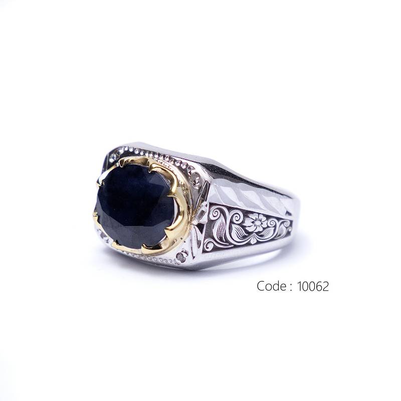 6909b56d6000e انگشتر نقره مردانه یاقوت کبود - کد 10062 - Image 1