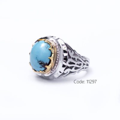 انگشتر نقره مردانه فیروزه - کد 11297